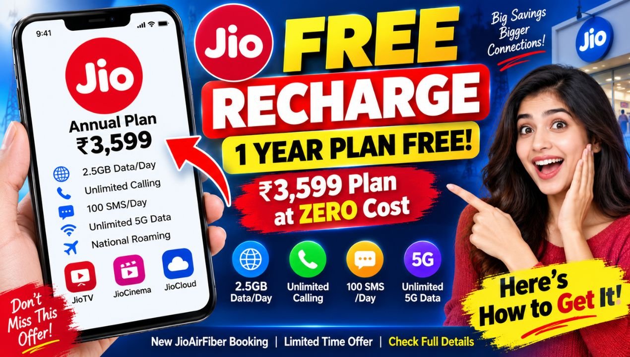 Jio Free Recharge Offer: Get the ₹3,599 Annual Plan Free with 365 Days Validity – Here's How